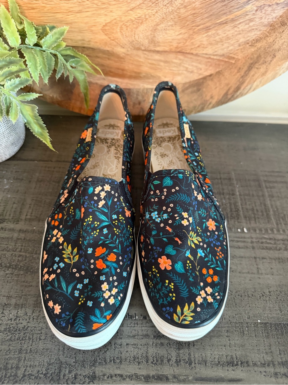 Keds X Rifle Paper Co Floral Sneakers Slip Sz 7.5 Anthropologie Blue Preppy